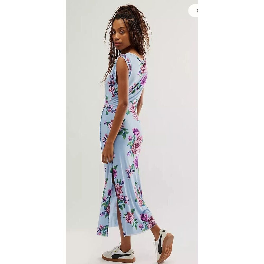 Free People Carmel Midi Blue Dress Size Large New - Picture 5 of 9